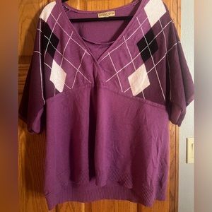 Plus size Pink & white argyle Notations short sleeved sweater 3x